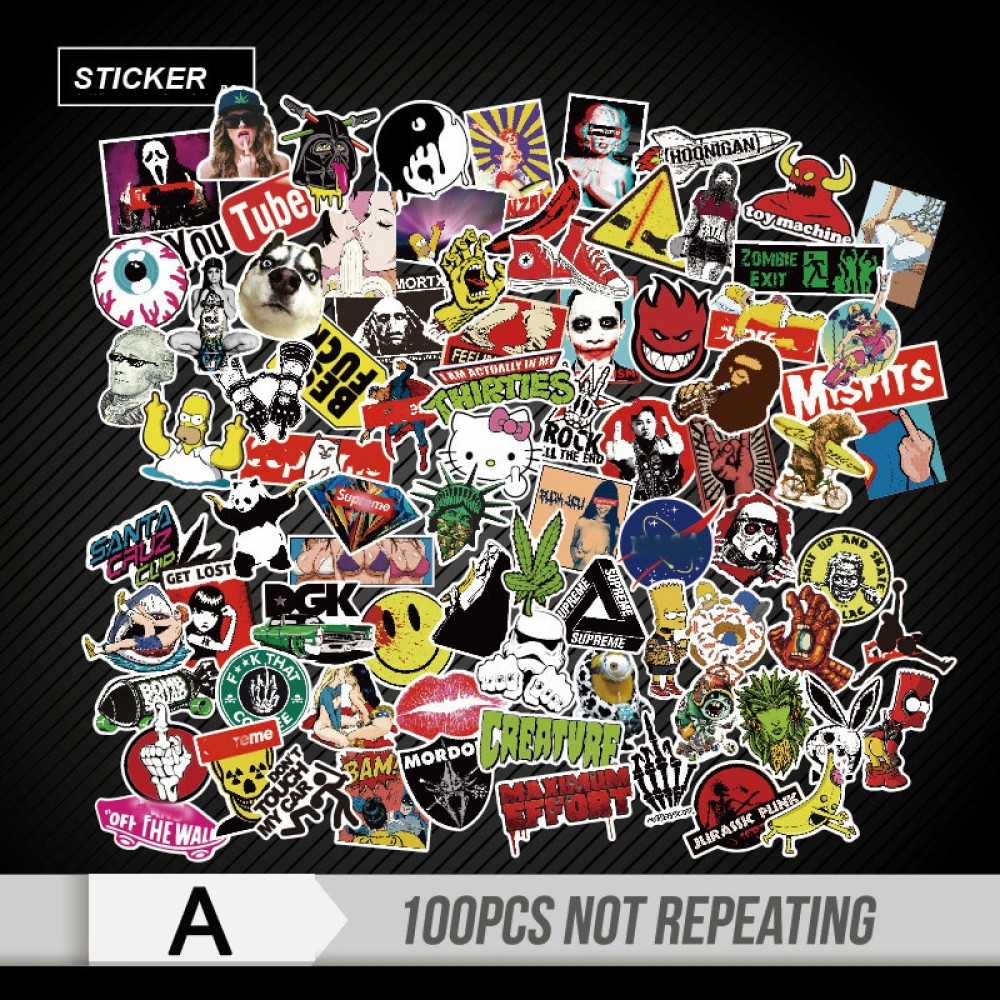 100 Pcs Mixed funny Stickers for Luggage Laptop Skateboard Bicycle Motorcycle Car Styling Decals Fashion Cool Waterproof Sticker