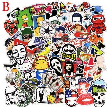 100 Pcs 8 Style Cartoon Pvc Waterproof  Sticker Toy Decal For Phone Laptop Luggage Bicycle Guitar Moto Adhesive Gift Stickers