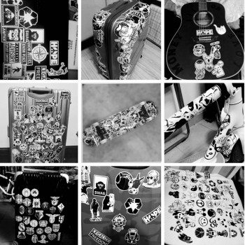 100 PCS Black and White Cool DIY Stickers For Skateboard Laptop Luggage Snowboard Fridge Phone Toy Styling Home Decor Stickers
