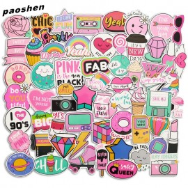 60 Pcs PVC Waterproof Girls Kawaii Pink Fun Sticker Toys Luggage Stickers for Moto Car amp; Suitcase Cool Fashion Laptop Stickers