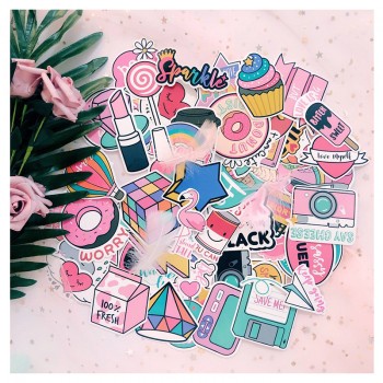 60 Pcs PVC Waterproof Girls Kawaii Pink Fun Sticker Toys Luggage Stickers for Moto Car amp; Suitcase Cool Fashion Laptop Stickers