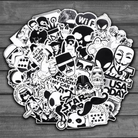 50pcs Random Black and White Sticker Graffiti Punk JDM Cool Stickers for Kids Sticker on Laptop Skateboard Suitcase Bike Helmet