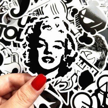 50pcs Random Black and White Sticker Graffiti Punk JDM Cool Stickers for Kids Sticker on Laptop Skateboard Suitcase Bike Helmet
