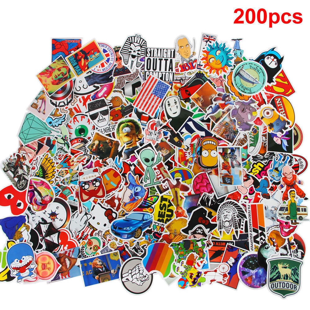 200pcs New Cartoon Random Color Sticker Hot Wholesale DIY Vinyl Decal Graffiti Sticker Bomb Laptop Waterproof Stickers Skate