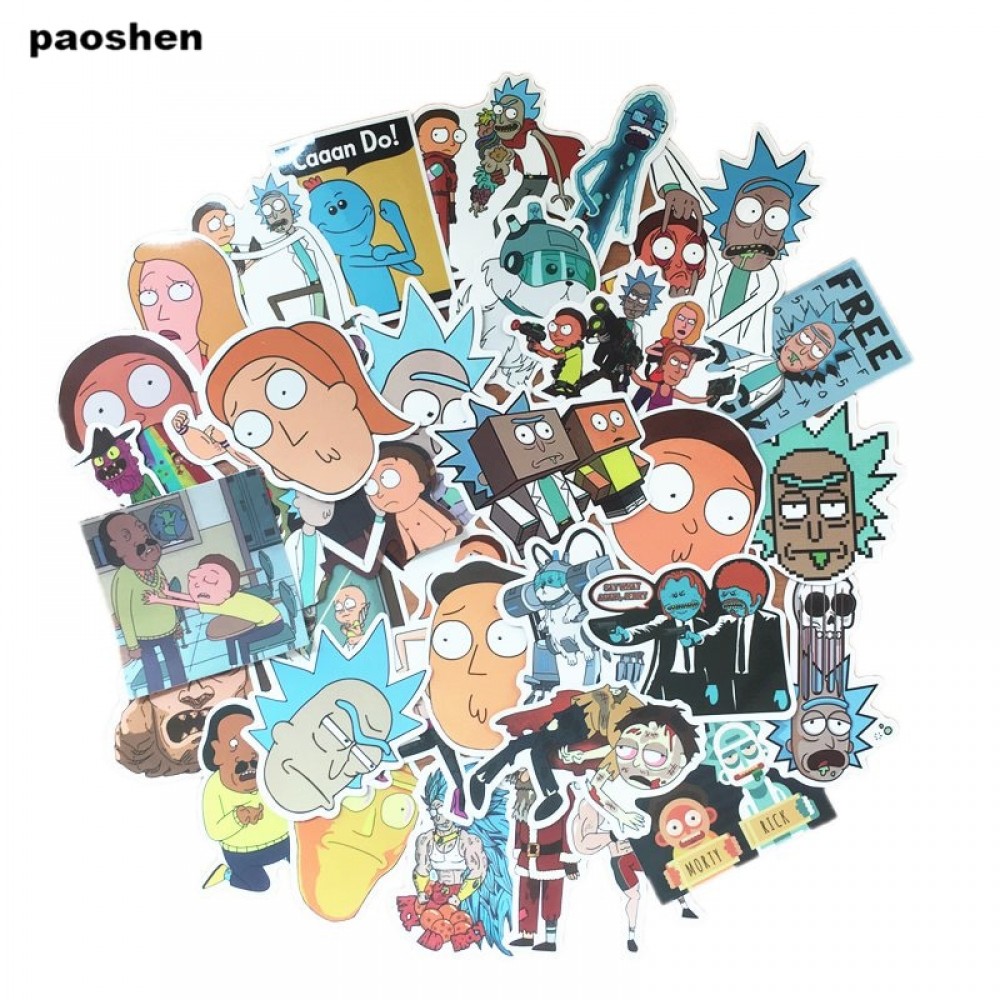 35 Pcs Rick And Morty Cartoon Pvc Waterproof Sticker For Luggage Skateboard Phone Laptop Moto Trunk Guitar Car DIY Stickers