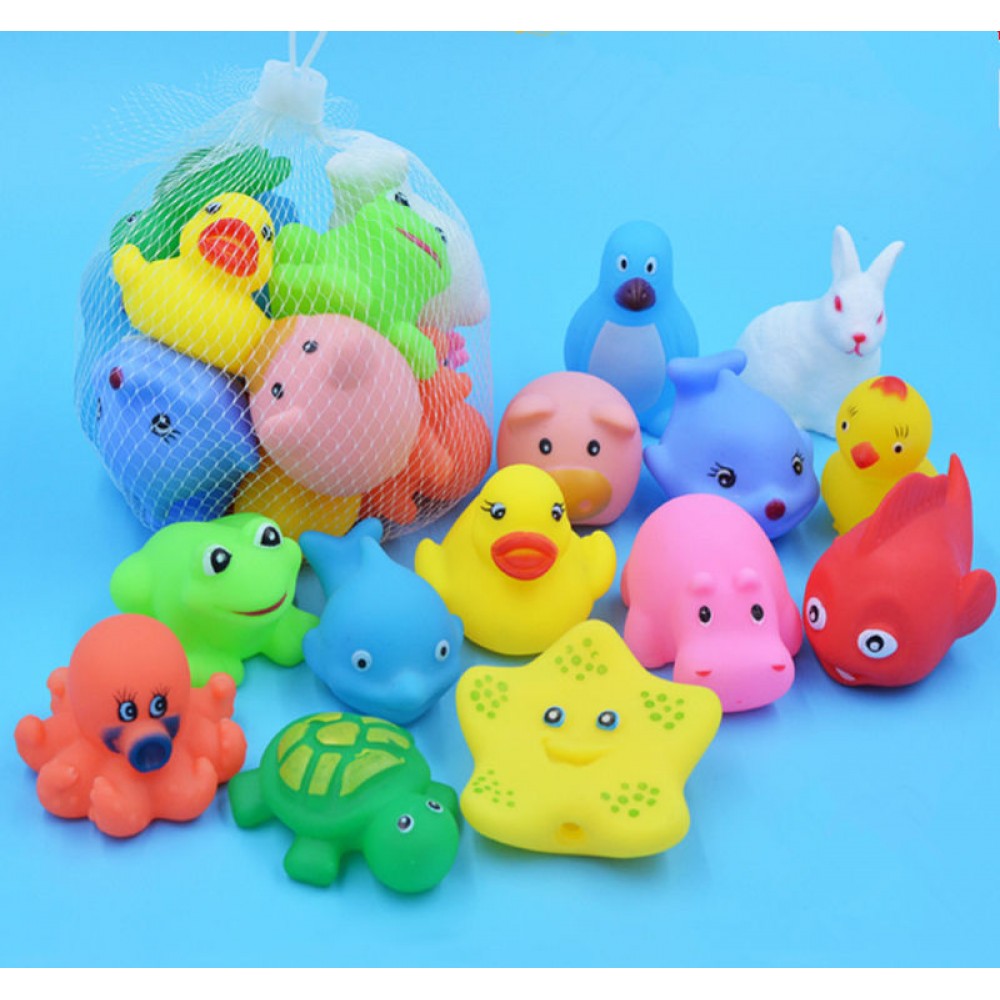 13pcs/lot Baby Bath Toys Animal Rubber Duck Kids Bathroom Water Play Toy Floating Squeeze Sound Squeaky Bathing Toys