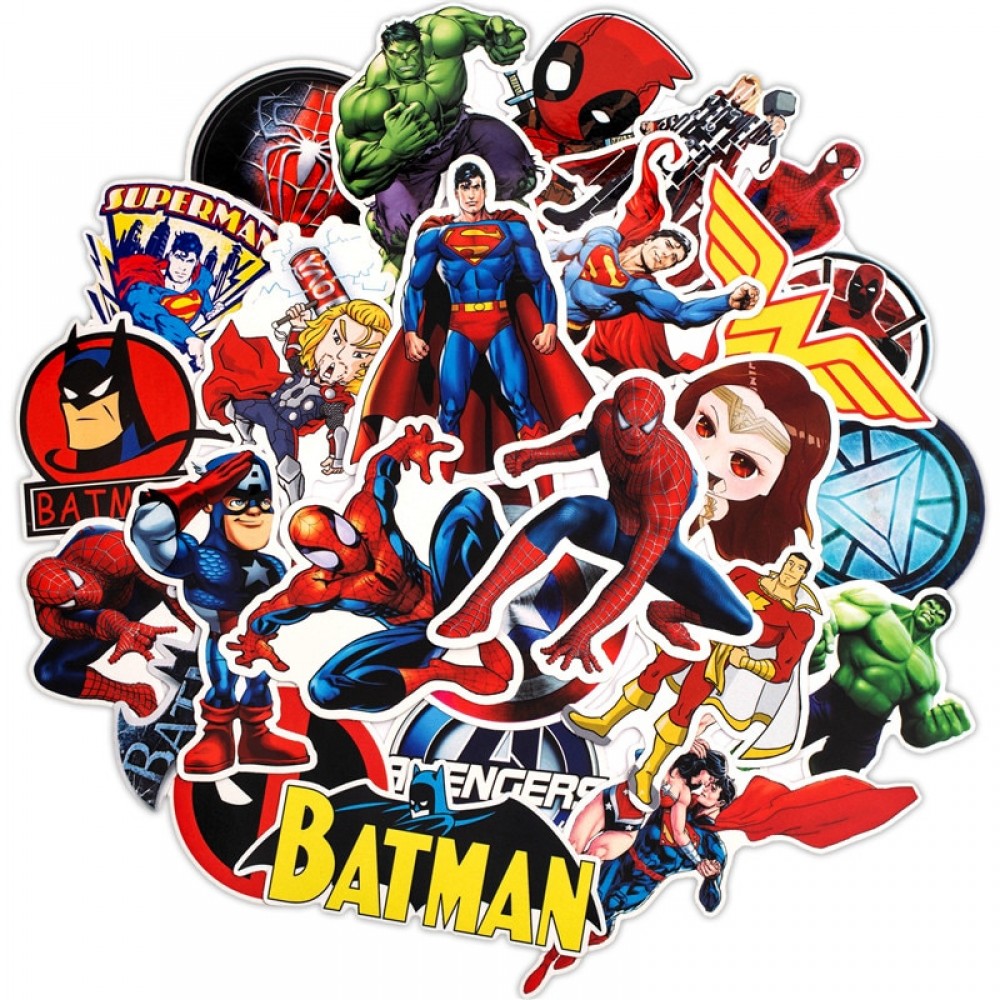 50PCS Super Hero Marvel Stickers Pack Movies Character Sticker For DIY Skateboard Motorcycle Luggage Laptop Cartoon Sticker Sets
