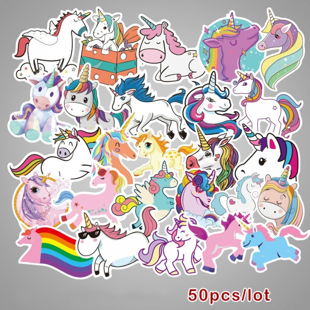 50 Pcs Colorful Cute Unicorn Stickers for Laptop Car Styling Phone Luggage Bike Motorcycle Mixed Cartoon Pvc Waterproof Stickers