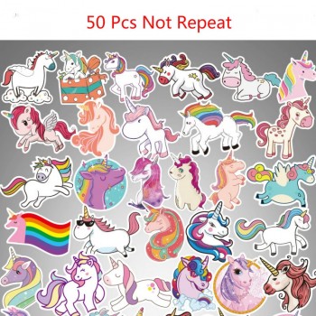 50 Pcs Colorful Cute Unicorn Stickers for Laptop Car Styling Phone Luggage Bike Motorcycle Mixed Cartoon Pvc Waterproof Stickers