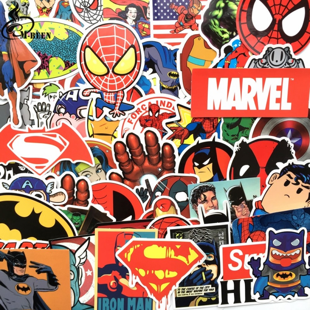 NEW 50 Pcs/Lot Stickers For MARVEL Super Hero DC For Car Laptop Notebook Decal Fridge Skateboard Batman Superman Hulk Iron Man