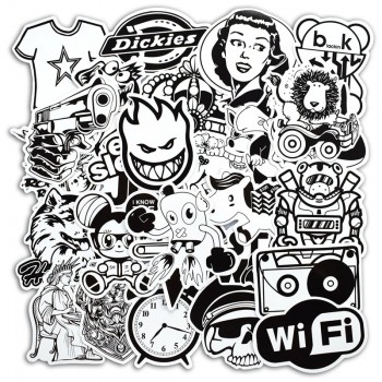 50 Pcs/Set Black and White Stickers for Luggage Laptop Car Styling Fridge Skateboard Vinyl Decal Waterproof Graffiti  Stickers