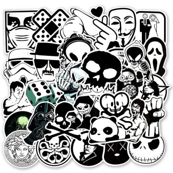 50 Pcs/Set Black and White Stickers for Luggage Laptop Car Styling Fridge Skateboard Vinyl Decal Waterproof Graffiti  Stickers