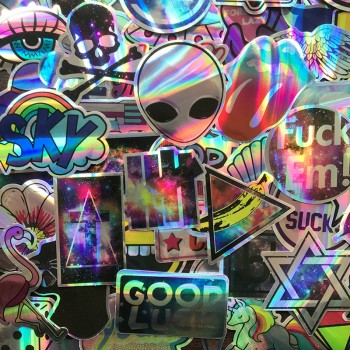 AQK 60Pcs/Lot Cool Motorcycle Laser Stickers Bomb Tide Brand ET Alien Decals For Skateboard Luggage Laptop Notebook Guitar Car