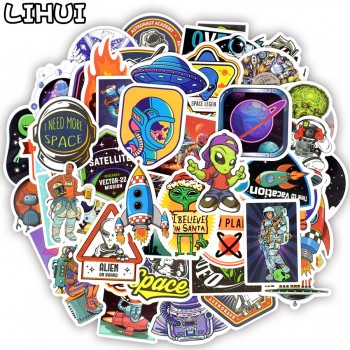 50 PCS Outer Space Stickers Toys for Children Alien UFO Astronaut Rocket Ship Planet Sticker to Scrapbooking Skateboard Laptop