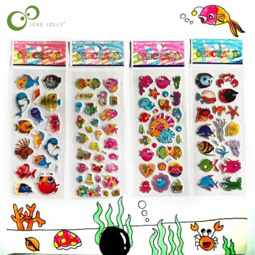 5 Sheets/set Marine life Animals Scrapbooking Bubble Puffy Stickers Sea Fishes stickers Kawaii Emoji Reward Kids Toys YYY GYH