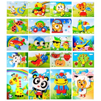 3D EVA Foam Sticker Puzzle Game DIY Cartoon Animal Learning Education Toys For Children Kids Multi-patterns Styles Random Send