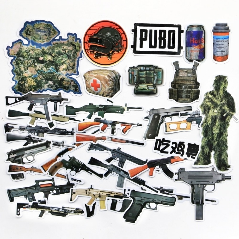 32 PCS/Lot  Playerunknowns Battlegrounds gun PUBG Game stickers 98k AKM M416 sticker for phone Suitcase stickers GIFT for child