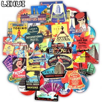 55 PCS Retro Hotel Style Stickers Graffiti Building Logo Travel Sticker to DIY Suitcase Luggage Laptop Fridge Car Bicycle Phone