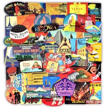 55 PCS Retro Hotel Style Stickers Graffiti Building Logo Travel Sticker to DIY Suitcase Luggage Laptop Fridge Car Bicycle Phone