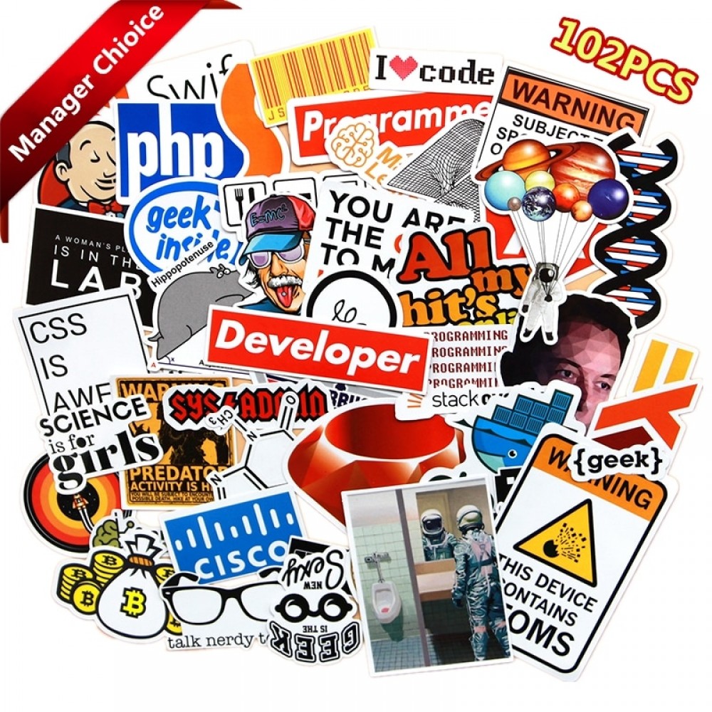 102pcs Internet Programming stickers science JS Php C Language Cloud Docker Developer sticker for DIY Laptop Phone Car