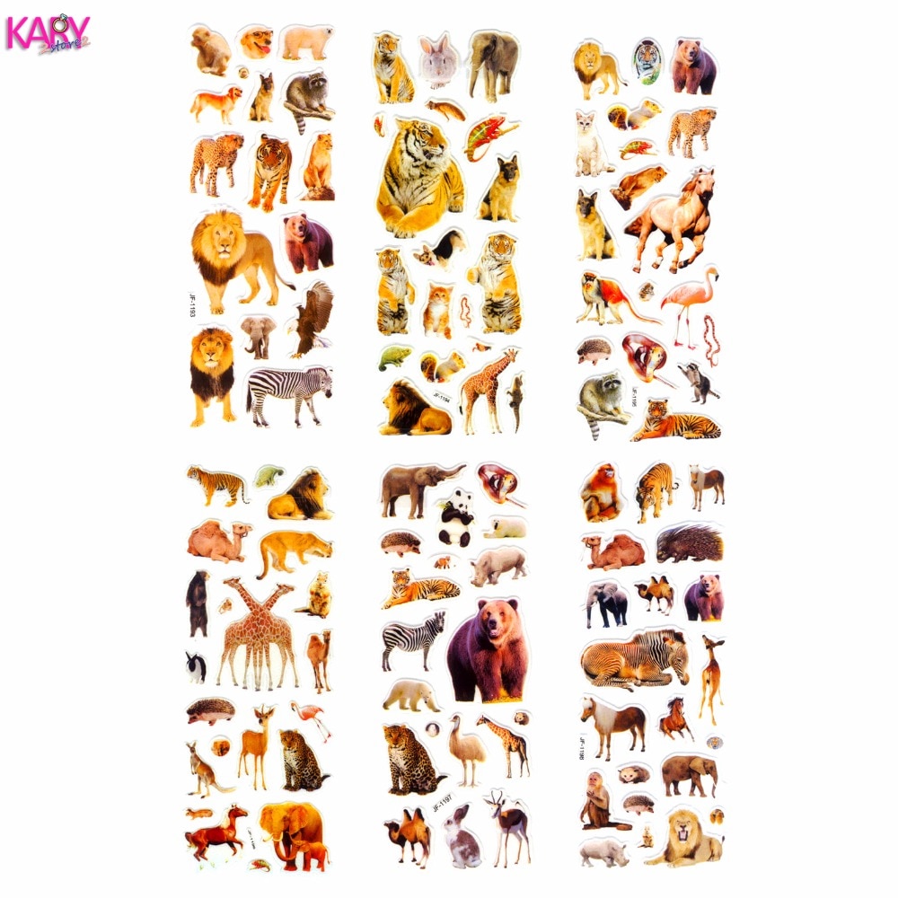 6 Sheets Wildlife Wild Safari Park Animals Scrapbooking Bubble Puffy Stickers Kawaii Emoji Reward Kids Toys Factory Direct Sales