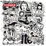100 Pcs/50 Pcs Black And White Sticker Luggage Skateboard Car Styling Vinyl Deacals Motorcycle Laptop Cool Doodle DIY Stickers