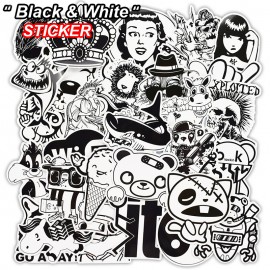 100 Pcs/50 Pcs Black And White Sticker Luggage Skateboard Car Styling Vinyl Deacals Motorcycle Laptop Cool Doodle DIY Stickers