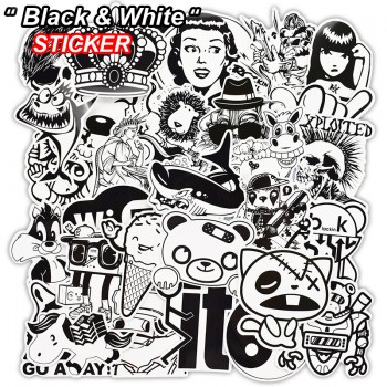 100 Pcs/50 Pcs Black And White Sticker Luggage Skateboard Car Styling Vinyl Deacals Motorcycle Laptop Cool Doodle DIY Stickers