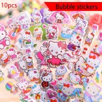 10pcs/Set, Drawing Hello Kitty 3D Bubble Stickers ChildrenS Cartoon Scrapbook Notebook Fun Prizes Stickers Cat ChildrenS Toy