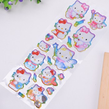 10pcs/Set, Drawing Hello Kitty 3D Bubble Stickers ChildrenS Cartoon Scrapbook Notebook Fun Prizes Stickers Cat ChildrenS Toy