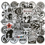 AQK 50Pcs/Lot Rock Roll Band Music Black White Stickers Punk Cool Retro Guitar Skateboard Suitcase DIY TV Car Waterproof Decals