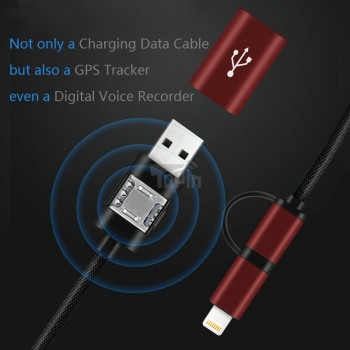 Micro-USB Lightning 2in1 Data Charging Cable GPS Tracker Wifi LBS Remote Tracking Voice Monitor for iPhone Android Car Vehicle