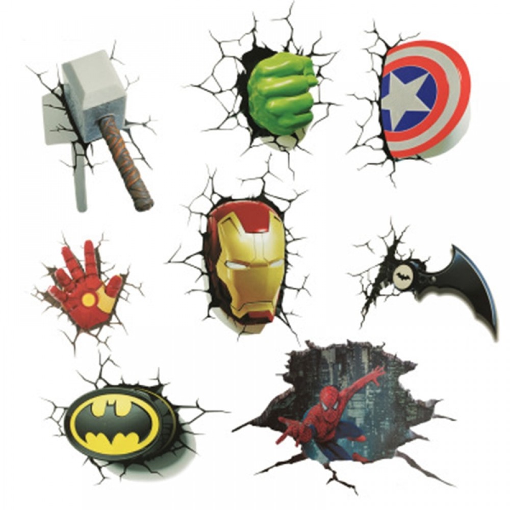 Hot Cool Avengers Stickers Marvel/DC Decals 3d Broken Car stickers Ironman Spiderman Batman Creative Stickers Decorations