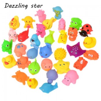 10pcs/Set Baby Bath Toy Yellow Rubber Duck Lovely  Mixed Animal Kids Bathroom Water Play Toy Squeeze Float Sounding Dabbling Toy