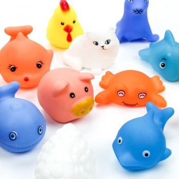 10pcs/Set Baby Bath Toy Yellow Rubber Duck Lovely  Mixed Animal Kids Bathroom Water Play Toy Squeeze Float Sounding Dabbling Toy