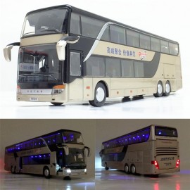 High quality 1:32 alloy pull back bus model high simitation Double sightseeing bus flash toy vehicle kids toys free shipping