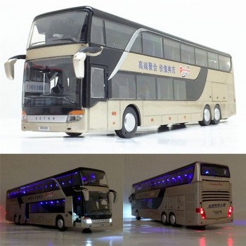 High quality 1:32 alloy pull back bus model high simitation Double sightseeing bus flash toy vehicle kids toys free shipping