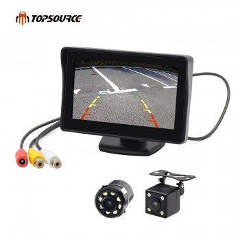 TOPSOURCE 4.3 Auto LCD 2 in 1 TFT Rear view Camera Parking Color Monitor + LED Night Vision CCD Backup Camera With Car Monitors