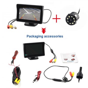 TOPSOURCE 4.3 Auto LCD 2 in 1 TFT Rear view Camera Parking Color Monitor + LED Night Vision CCD Backup Camera With Car Monitors