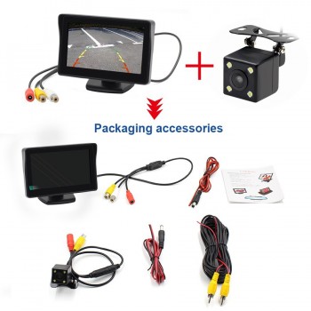 TOPSOURCE 4.3 Auto LCD 2 in 1 TFT Rear view Camera Parking Color Monitor + LED Night Vision CCD Backup Camera With Car Monitors