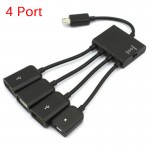 4 in 1 Micro USB Host OTG Charge Hub Cord Adapter Splitter for Android Smartphones Tablet Black Cable