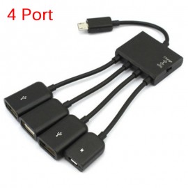 4 in 1 Micro USB Host OTG Charge Hub Cord Adapter Splitter for Android Smartphones Tablet Black Cable