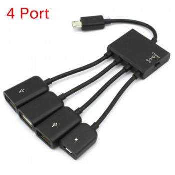 4 in 1 Micro USB Host OTG Charge Hub Cord Adapter Splitter for Android Smartphones Tablet Black Cable
