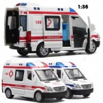 1:32 Hospital Rescue Ambulance Police Metal Cars Model Pull Back Sound and Light Alloy Diecast car toys for children