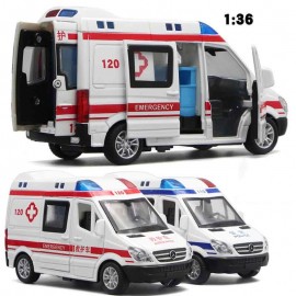 1:32 Hospital Rescue Ambulance Police Metal Cars Model Pull Back Sound and Light Alloy Diecast car toys for children