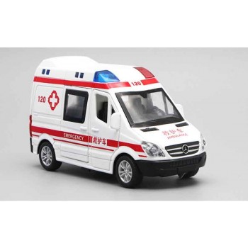 1:32 Hospital Rescue Ambulance Police Metal Cars Model Pull Back Sound and Light Alloy Diecast car toys for children