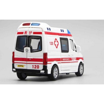 1:32 Hospital Rescue Ambulance Police Metal Cars Model Pull Back Sound and Light Alloy Diecast car toys for children