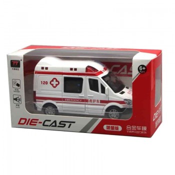 1:32 Hospital Rescue Ambulance Police Metal Cars Model Pull Back Sound and Light Alloy Diecast car toys for children