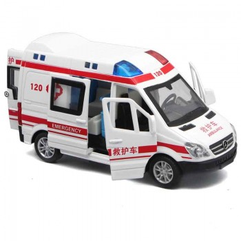 1:32 Hospital Rescue Ambulance Police Metal Cars Model Pull Back Sound and Light Alloy Diecast car toys for children