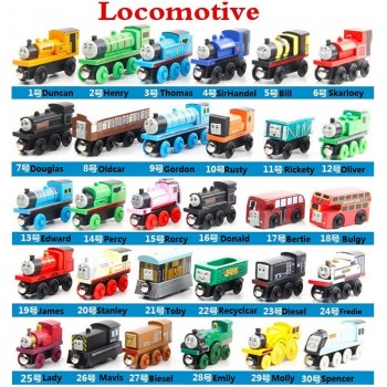 12Pcs Wooden Train Set Anime Railway Mini Train Wood Train Car Toy Gift Wooden Magnetic Locomotives Toy for Children Kids